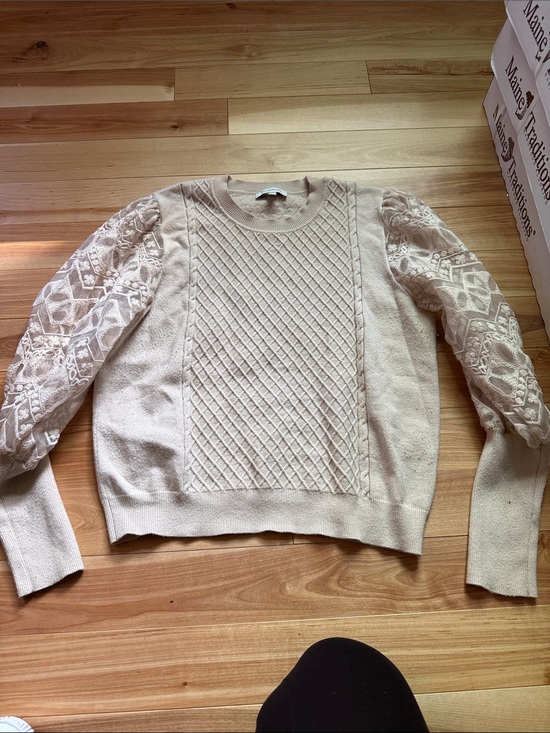 Calligraphie Sweaters - Women's Cream Lace-Sleeve Cable Knit Sweater